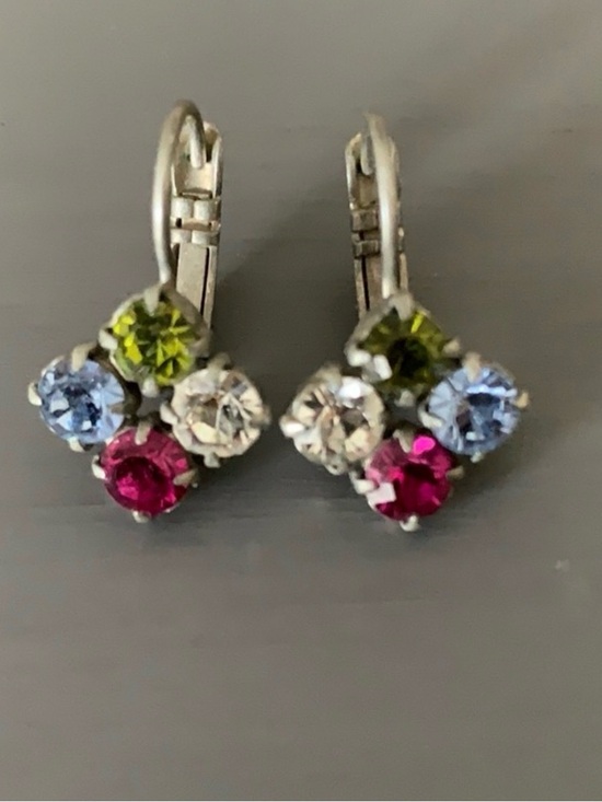 Sabika Jewelry - Sabika Multicolor Crystal Cluster Earrings — Pink, Blue, Green, Clear